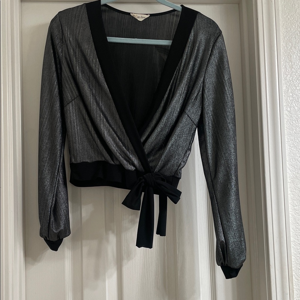 Metallic Wrap Blouse with Black Trim size medium